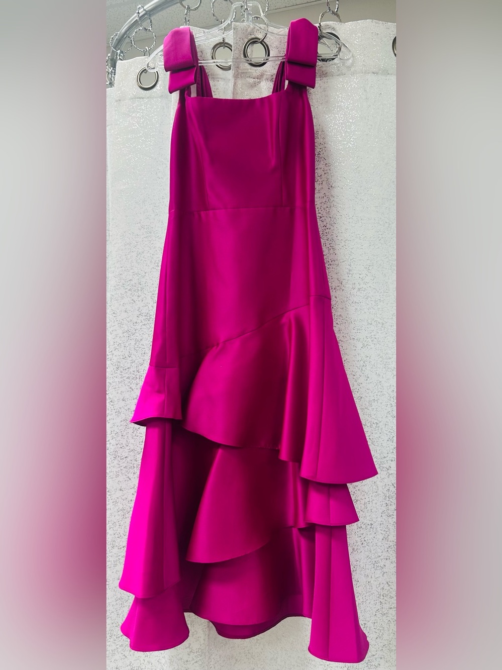 Dessy Collection Fuchsia Asymmetric Ruffle Midi Dress